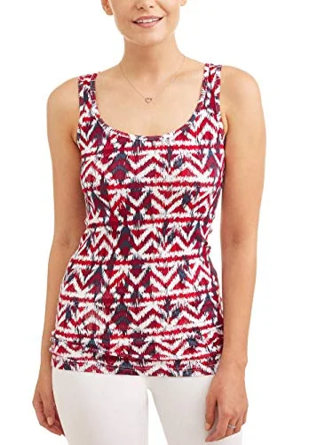 Time and Tru Women's Rib Tank Top Shirt (Ikat Red/White Print, Small, 4-6)