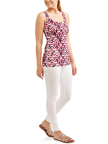 Time and Tru Women's Rib Tank Top Shirt (Ikat Red/White Print, Small, 4-6) — 3
