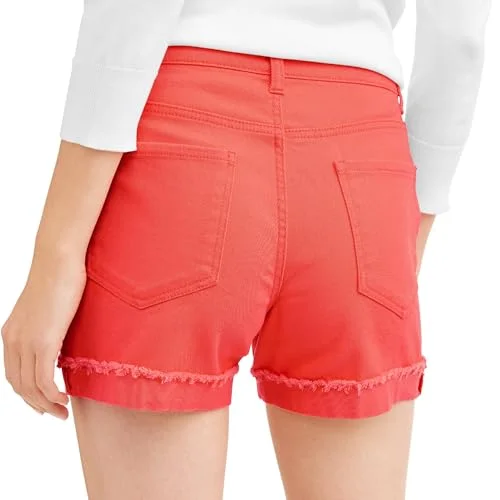 Time and Tru Women's Twill Promo Denim Shorts (Coral Fire Orange, Size 16) — 2