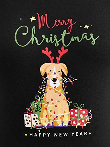 Time & Tru Womens Merry Christmas & Happy New Year Santa Dog Turtleneck (Small (4/6)) Black — 4