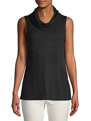 Time and Tru Women's Sleeveless Turtleneck Sweater (Black Soot, Small (4-6))