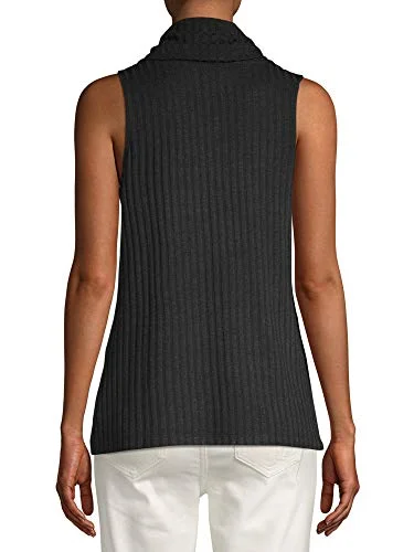 Time and Tru Women's Sleeveless Turtleneck Sweater (Black Soot, Small (4-6)) — 4