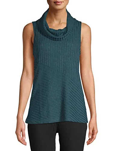Time and Tru Women's Sleeveless Turtleneck Sweater (Gem Slate, Small 4-6)