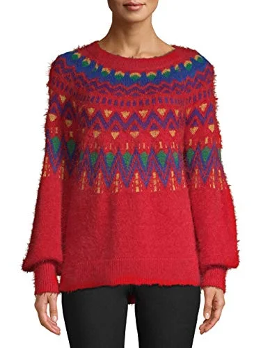 Women's Fair Isle Sweater (Small 4/6, Red)