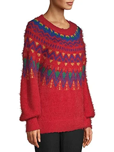 Women's Fair Isle Sweater (Small 4/6, Red) — 2