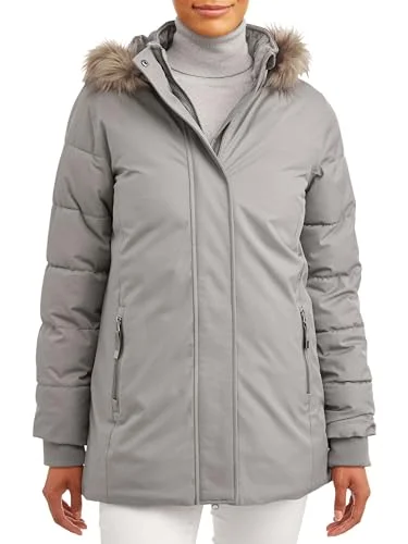 Time and Tru Women's Long-Sleeve, Hooded Heavyweight Parka Jacket (Grey Flannel) (Small (S, 4-6))