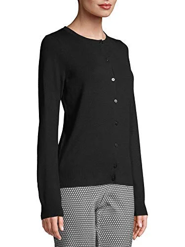 Women's Crewneck Button Front Cardigan (Black, Medium 8/10)