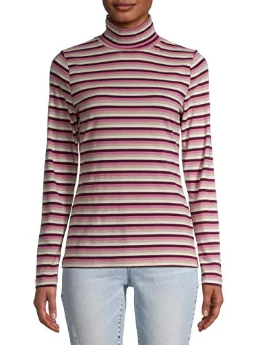 Womens Long Sleeve Turtleneck Top (Wine Stripe, Medium 8/10)