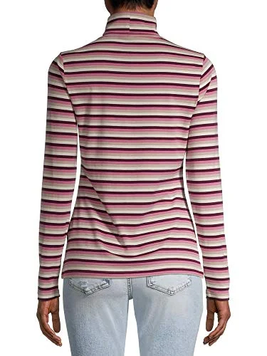 Womens Long Sleeve Turtleneck Top (Wine Stripe, Medium 8/10) — 3