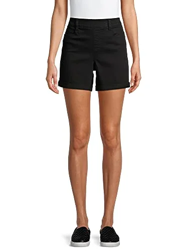 Time and Tru Women's 5 Pocket Woven Pull On Shorts (Black, Large 12/14)