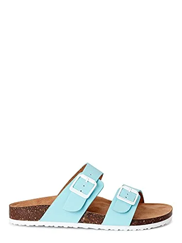Time and Tru Women's Two Band Footbed Slides (Blue, numeric_7) — 2