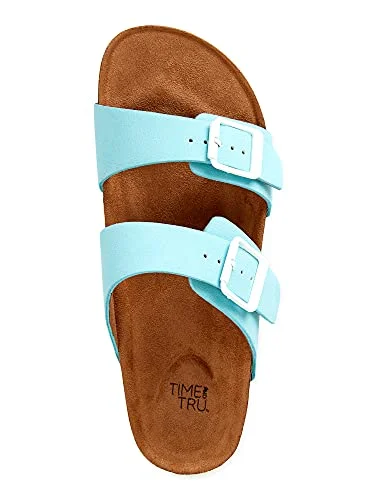 Time and Tru Women's Two Band Footbed Slides (Blue, numeric_7) — 4