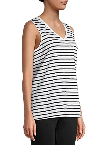 Time and Tru Women's V-Neck Tank Top (Black & White, Medium, Numeric_8) — 2