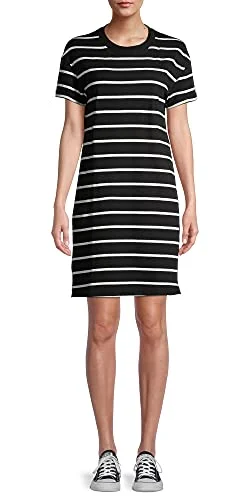 Cotton Knit T-Shirt Dress — (black striped