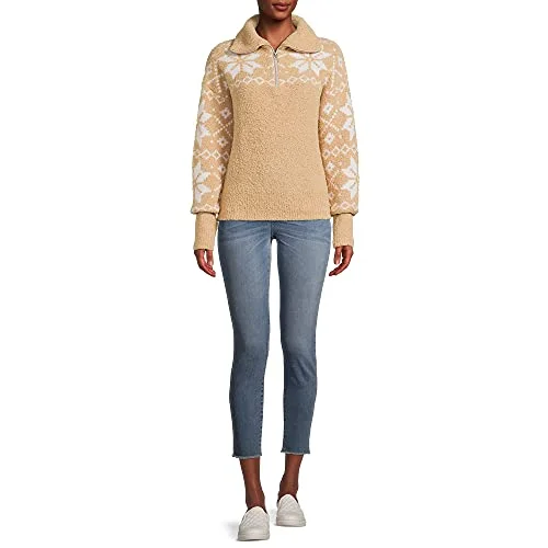 Time and Tru Women's Super Soft Quarter Zip Pullover (Beige, XL) — 3