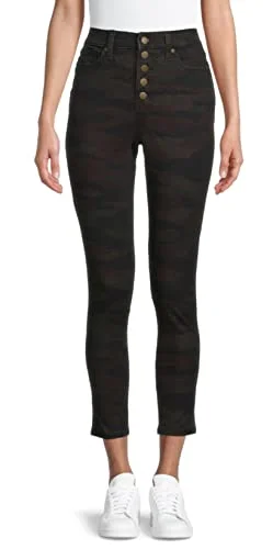 Time and Tru Green Camo Button Fly Curvy Jeans - 6