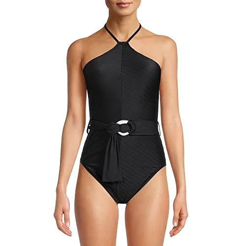 Women's Black Chevron Halter One Piece Swimsuit Medium (8-10)
