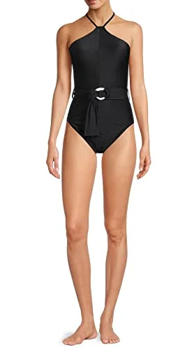 Women's Black Chevron Halter One Piece Swimsuit Medium (8-10) — 3