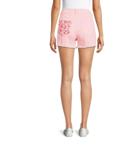 Time and Tru High Rise Denim Floral Shorts, Pink, 4 — 2