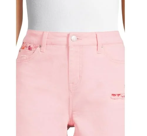 Time and Tru High Rise Denim Floral Shorts, Pink, 4 — 3