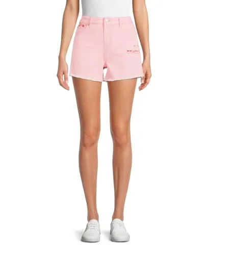 Time and Tru High Rise Denim Floral Shorts, Pink, 4 — 5