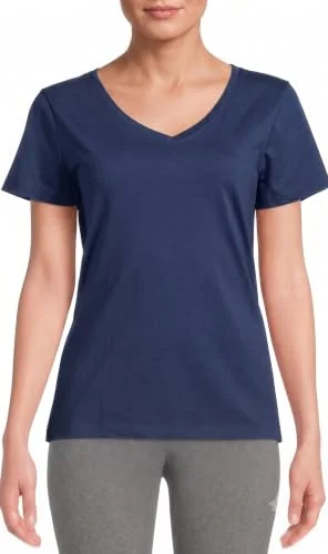 Time and Tru Women's Short Sleeve V-Neck T-Shirt (US, Alpha, XX-Large, Regular, Regular, Navy)