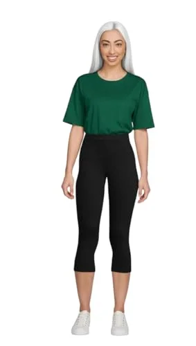 Women's Pull on Capri Leggings (US, Alpha, Medium, Regular, Regular, Black)