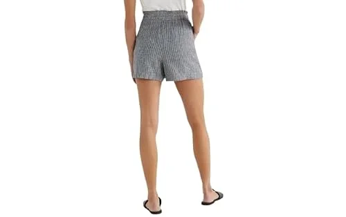 Time and Tru Women's Linen Shorts (US, Alpha, X-Small, Regular, Regular, Navy Stripe) — 2