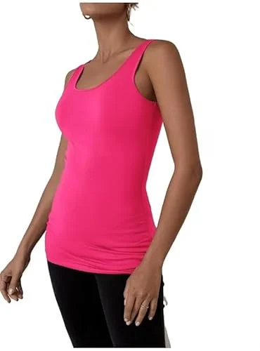 Time and Tru Women's High Low V-Neck Tank Top (US, Alpha, Small, Regular, Regular, Hot Pink)