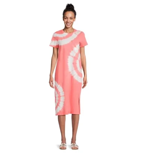 Time and Tru Women's T-Shirt Dress with Short Sleeves (US, Alpha, X-Small, Regular, Regular, Coral Tie)