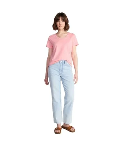 Time and Tru Women's Short Sleeve V-Neck T-Shirt (US, Alpha, Small, Regular, Regular, Coral)