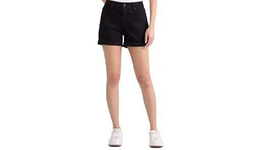 Time and Tru Women's Mid-Rise Denim Shorts (US, Numeric, 4, Regular, Regular, Black)