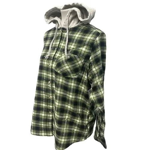 Long Sleeve Thermal Top — button front hooded flannel shirt green