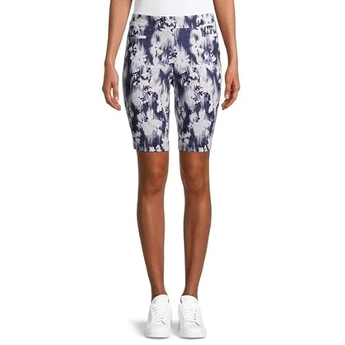 Pull-On Bermuda Shorts — (dark iris ikat floral